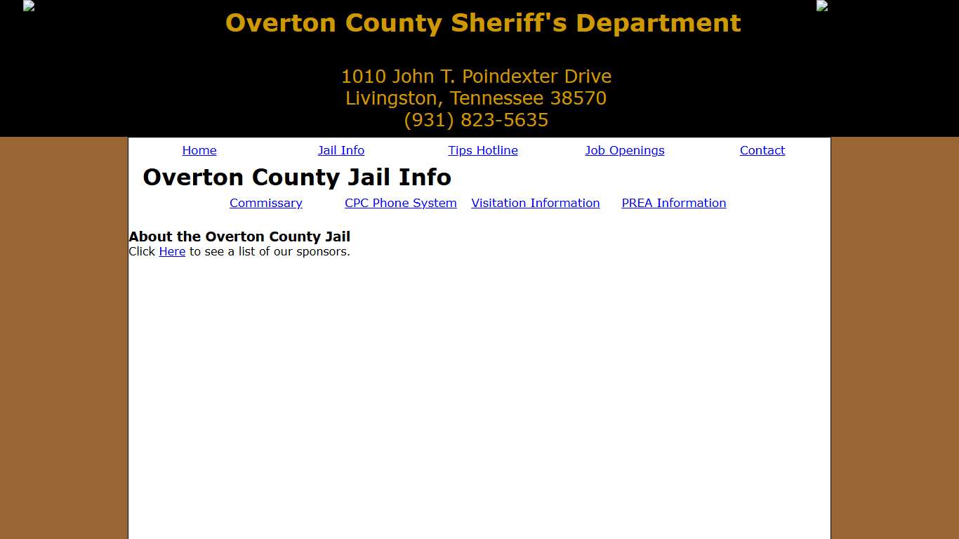 Overton County Sheriff's Department :: Overton County Jail Info